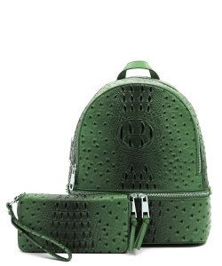 Ostrich Croc Backpack with Wallet OS1082W OLIVE